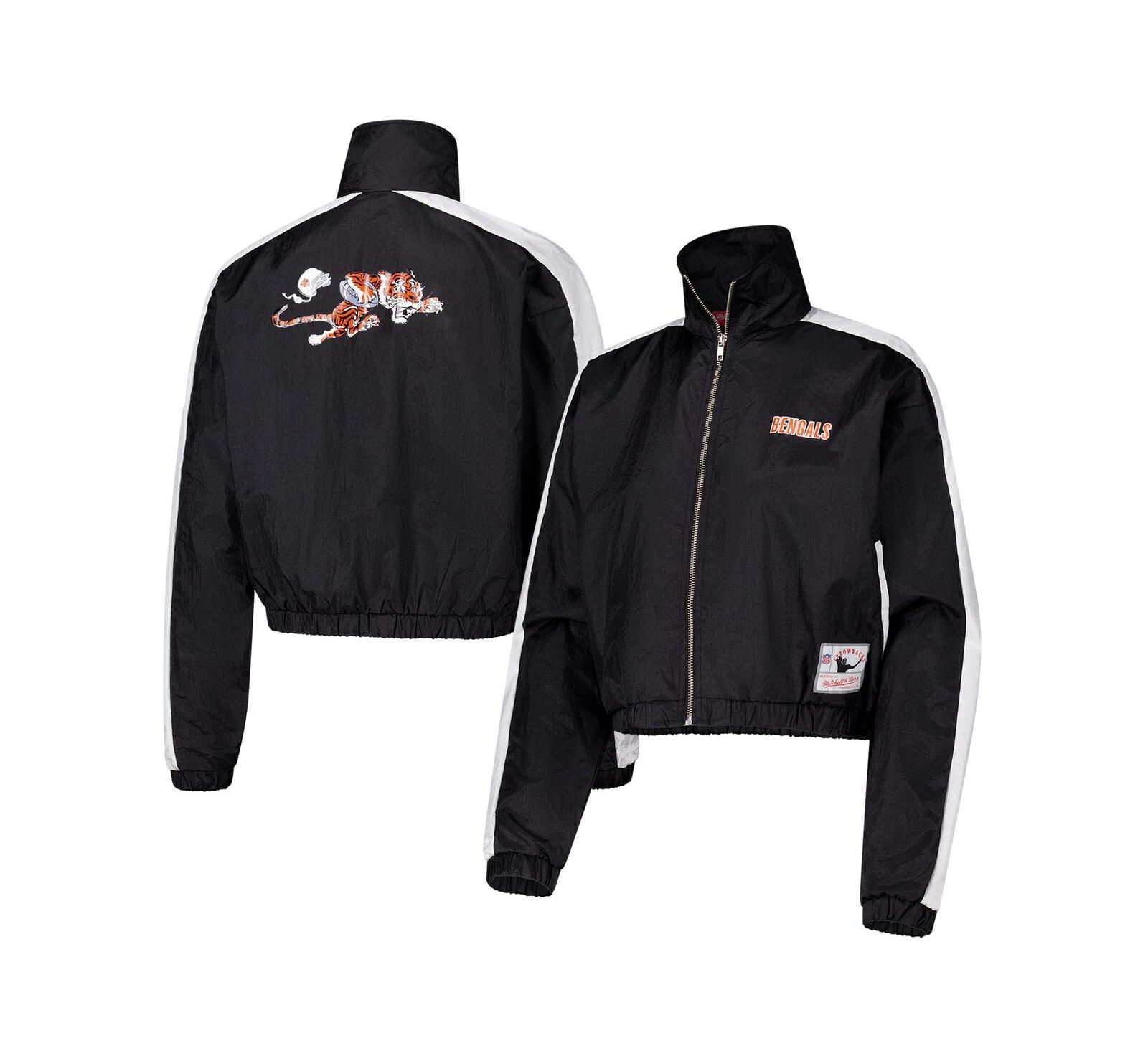 Mitchell & Ness Women's Black Cincinnati Bengals Nylon Cropped Full-Zip Jacket