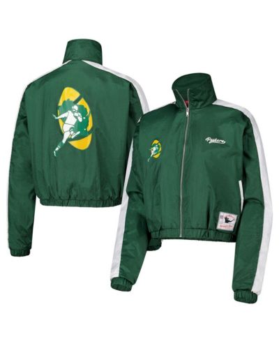 Mitchell & Ness Women's Green Green Bay Packers Nylon Cropped Full-Zip Jacket