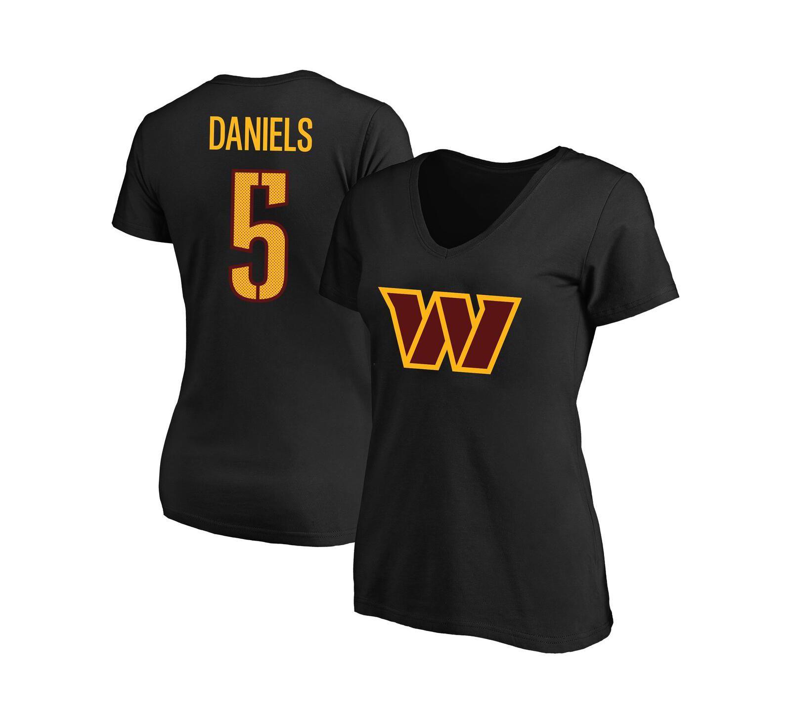 Fanatics Women's Jayden Daniels Black Washington Commanders Plus Size Player Name & Number V-Neck T-Shirt