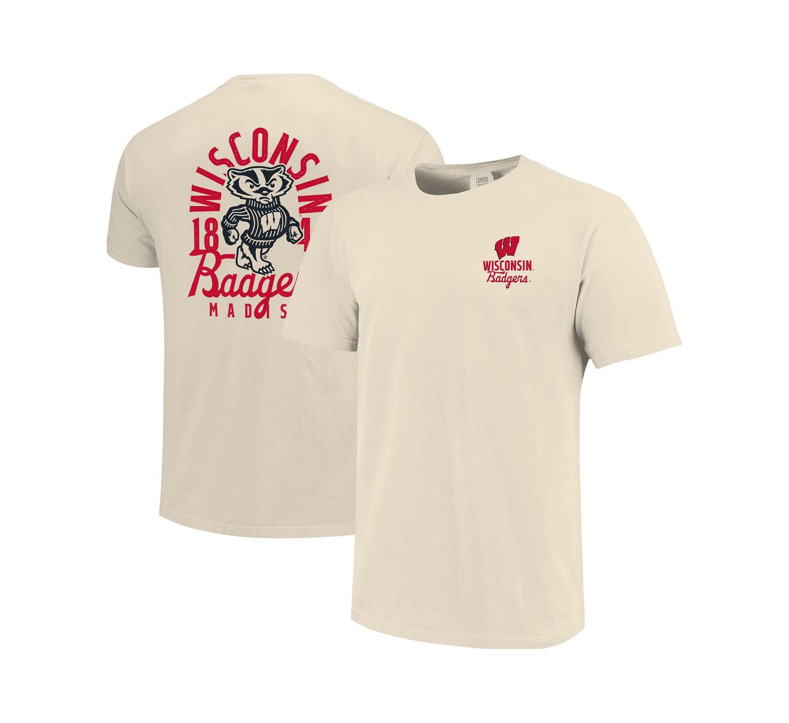 Image One Men's Cream Wisconsin Badgers Comfort Colors Mascot Overlay T-Shirt