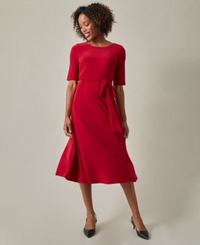 Женское платье Kasper Women's Tie-Waist Short-Sleeve Fit & Flare