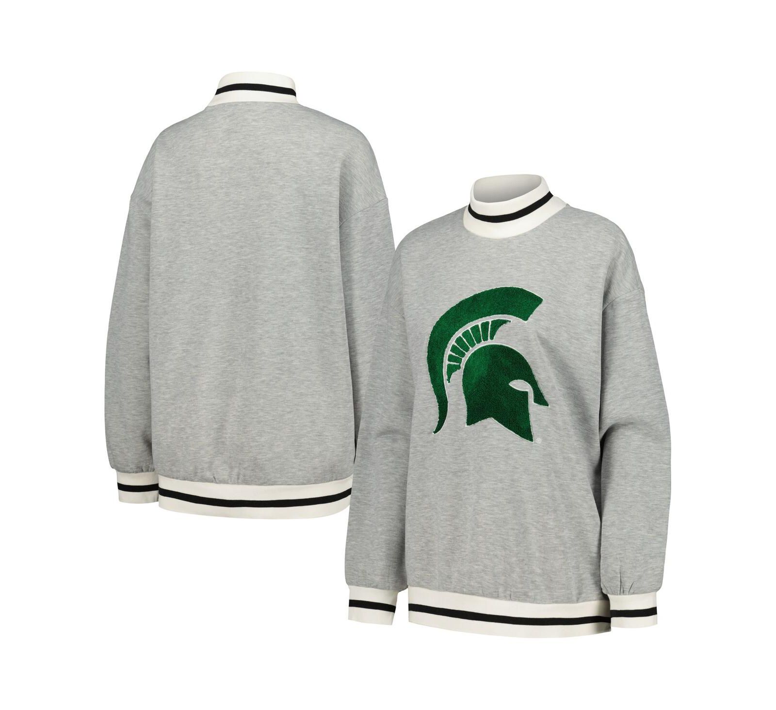 Gameday Couture Women's Ash Michigan State Spartans In It To Win It Sporty Mock Neck Pullover Sweatshirt