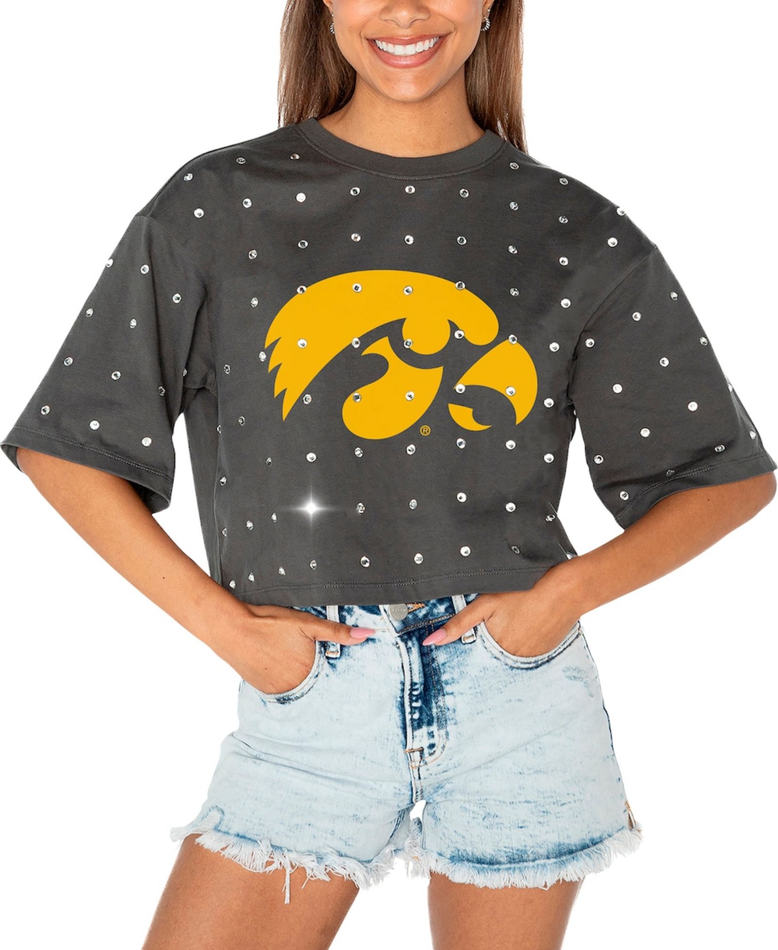Женский укороченный свитшот Gameday Couture Iowa Hawkeyes Go Time с пайетками, серый
