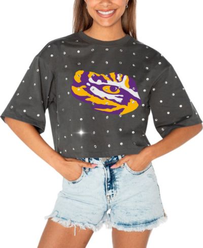 Женская укороченная футболка Gameday Couture Gray LSU Tigers Go Time с кристаллами