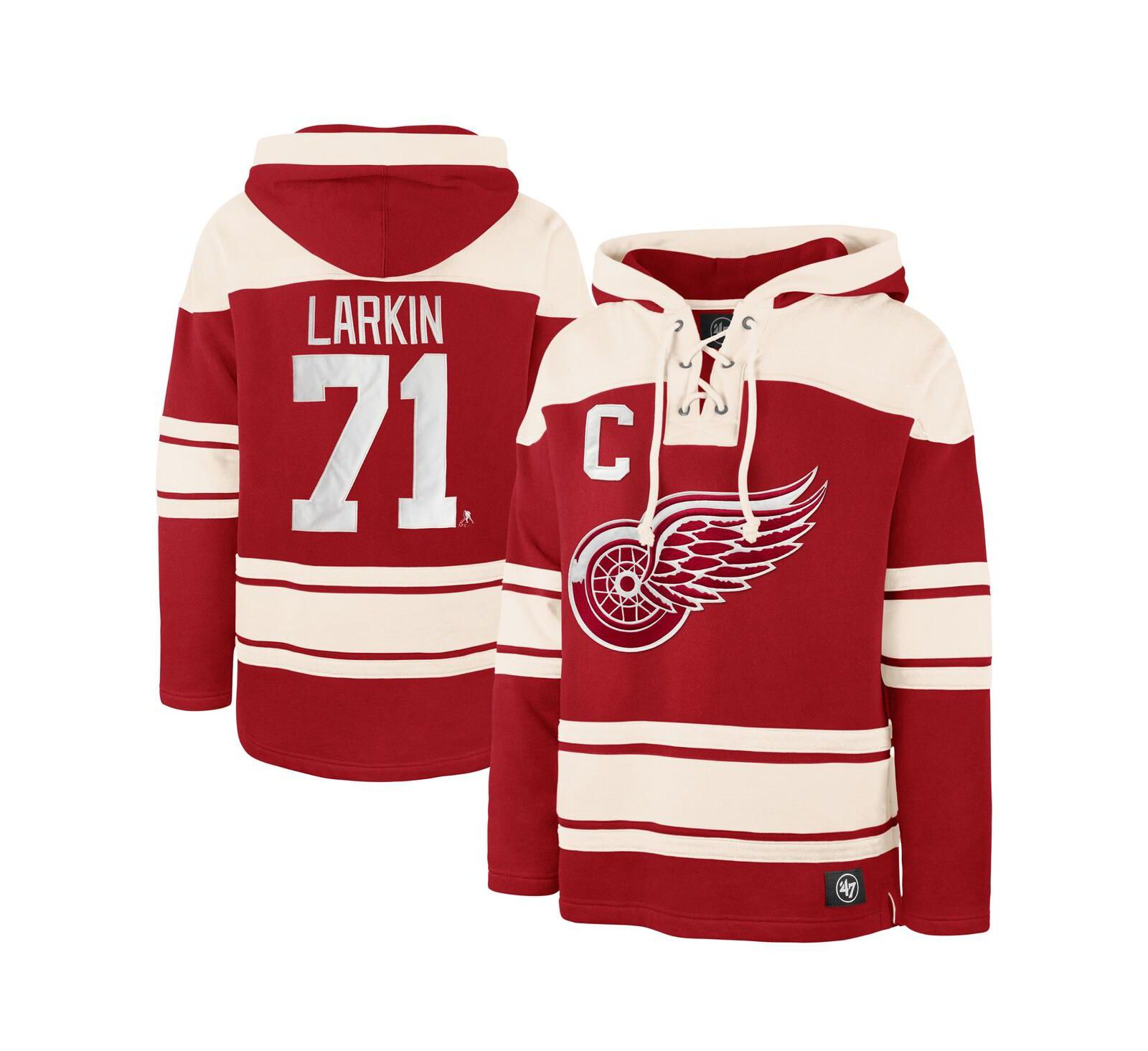 Мужское худи '47 Brand Dylan Larkin Detroit Red Wings Captain Patch Player Name & Number Lacer Pullover Red