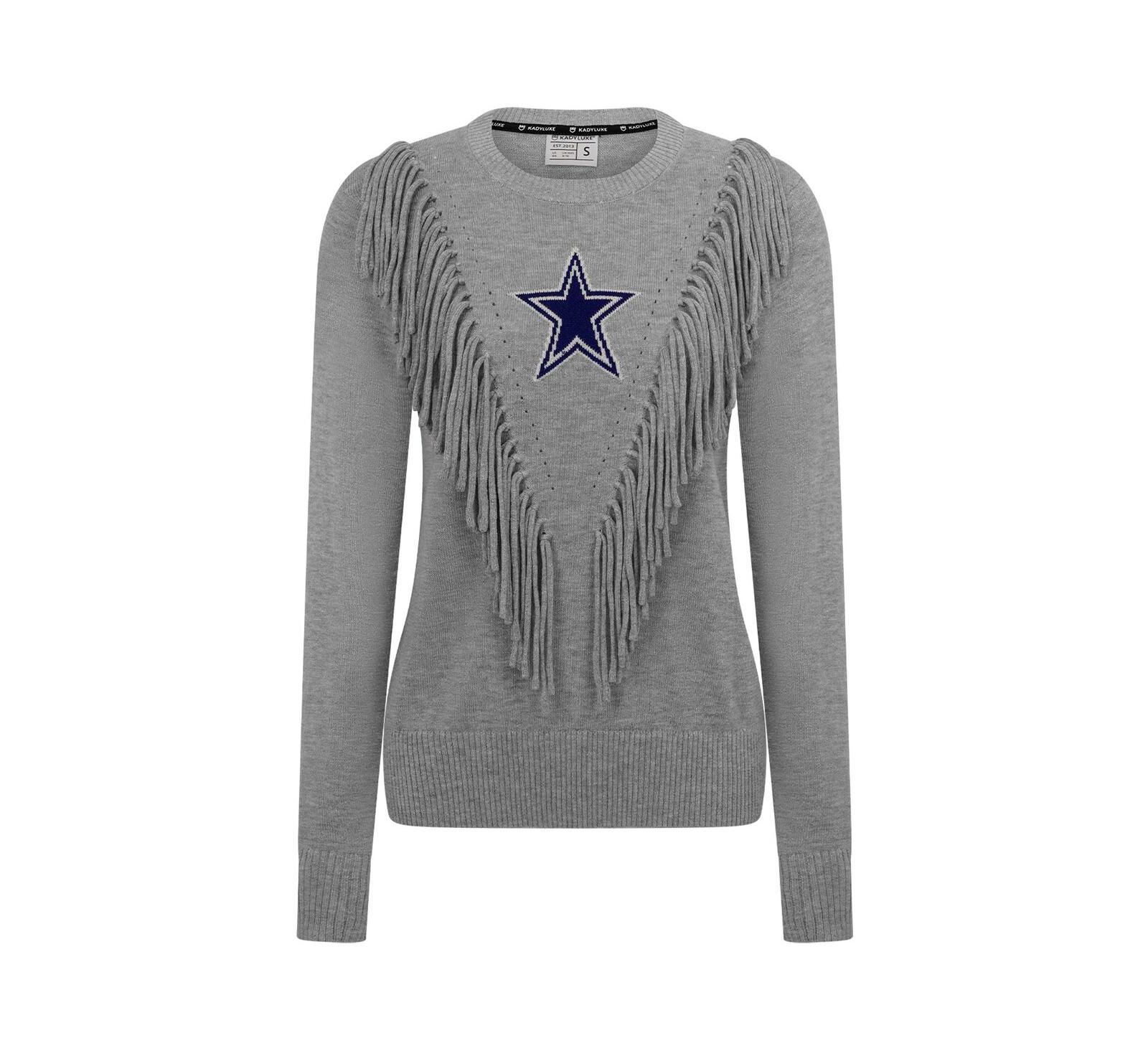 Kadyluxe Women's Silver Dallas Cowboys Fringe Sparkle Pullover Sweater