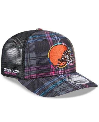New Era Men's Black Cleveland Browns 2024 NFL Crucial Catch Plaid 9SEVENTY Trucker Snapback Hat