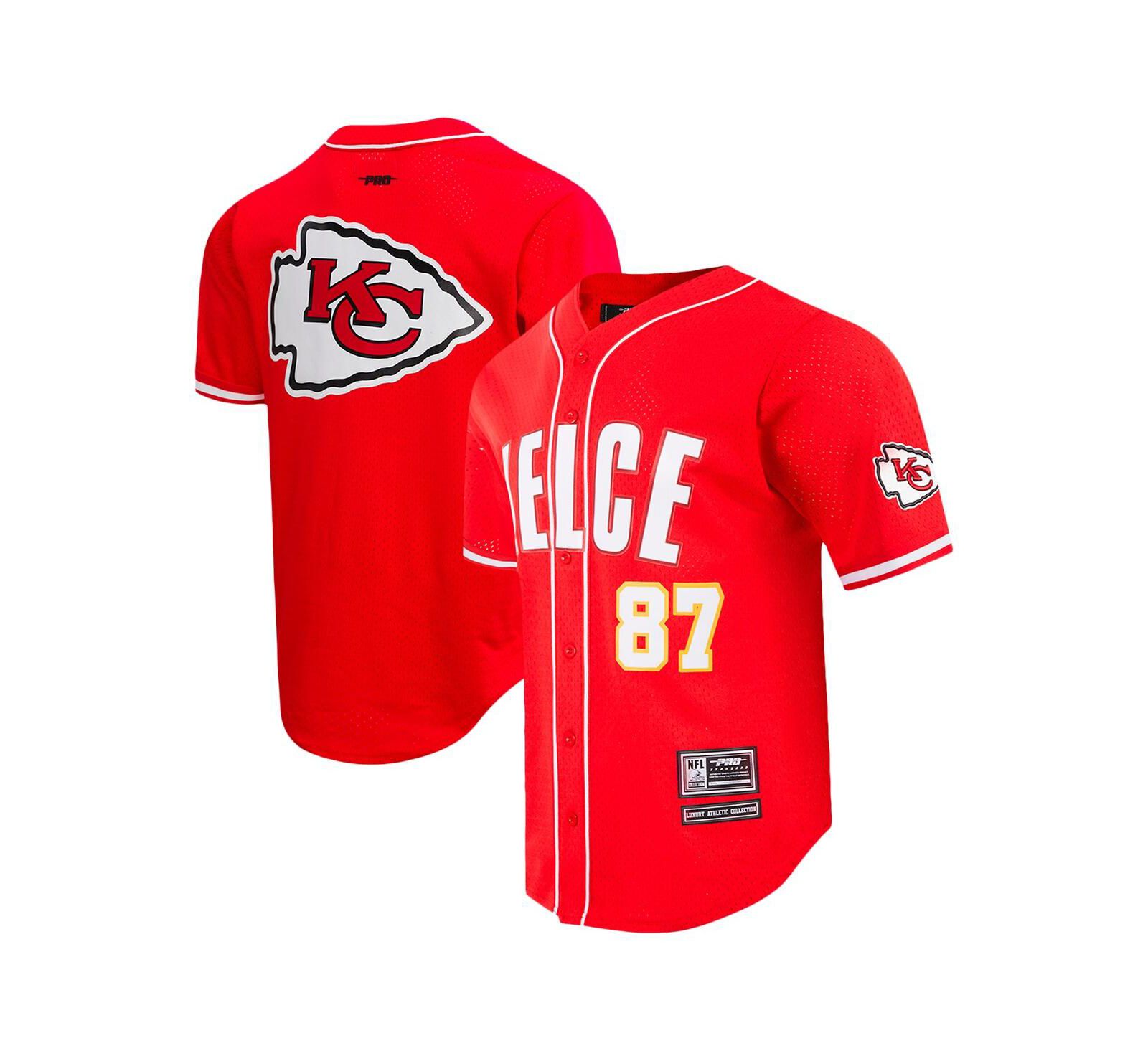 Pro Standard Мужская бейсбольная джерси Travis Kelce Red Kansas City Chiefs Mesh Button-Up