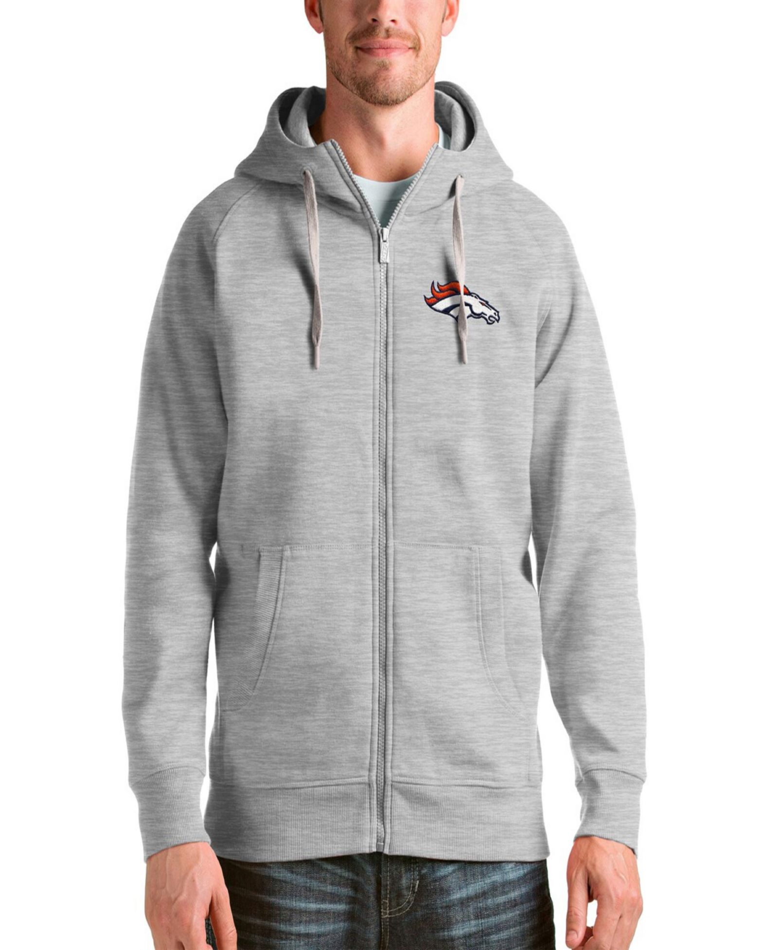 Antigua Мужская толстовка с капюшоном Full-Zip Heather Gray Denver Broncos Victory
