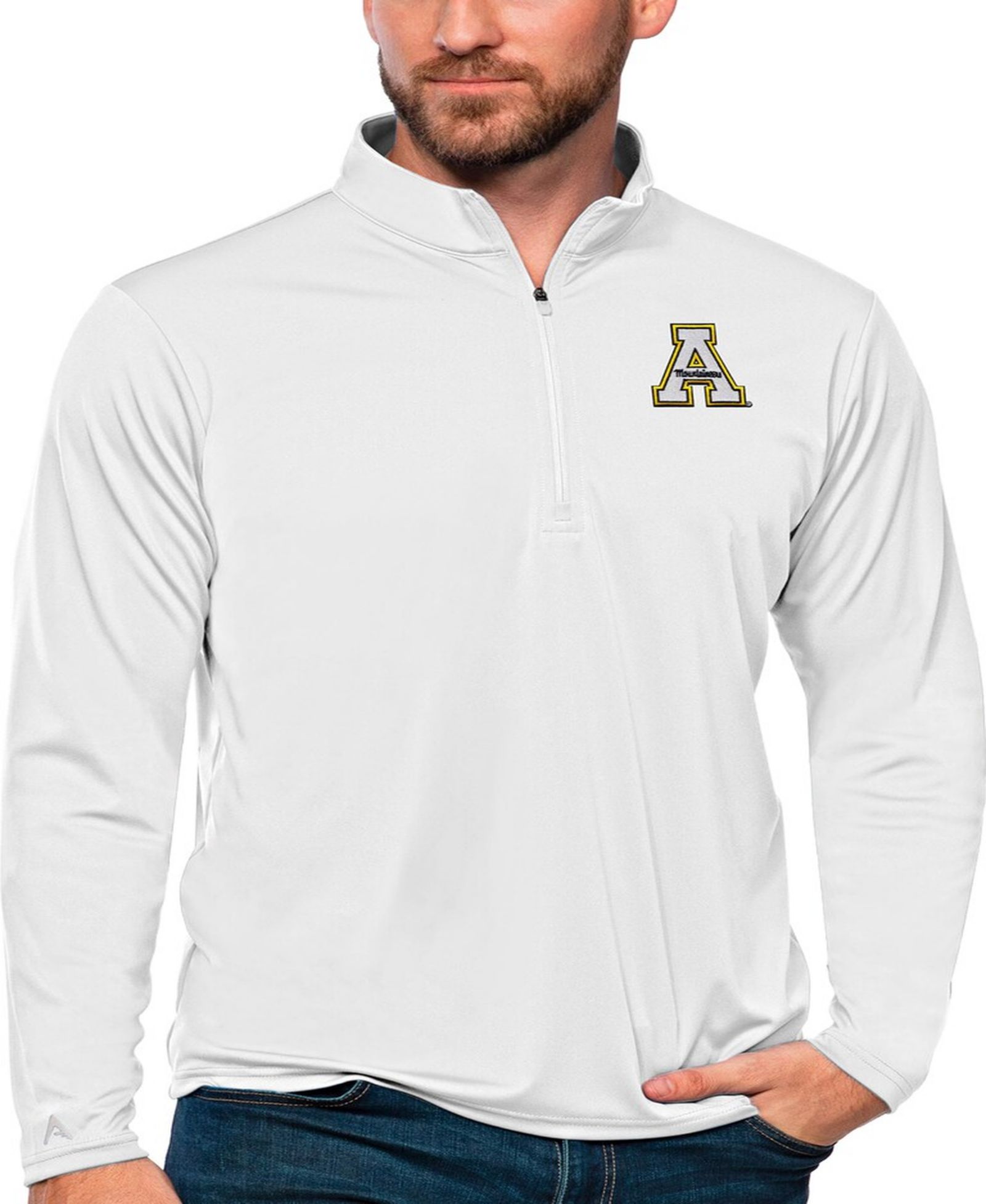 Antigua Мужской топ на молнии с принтом Appalachian State Mountaineers, белый