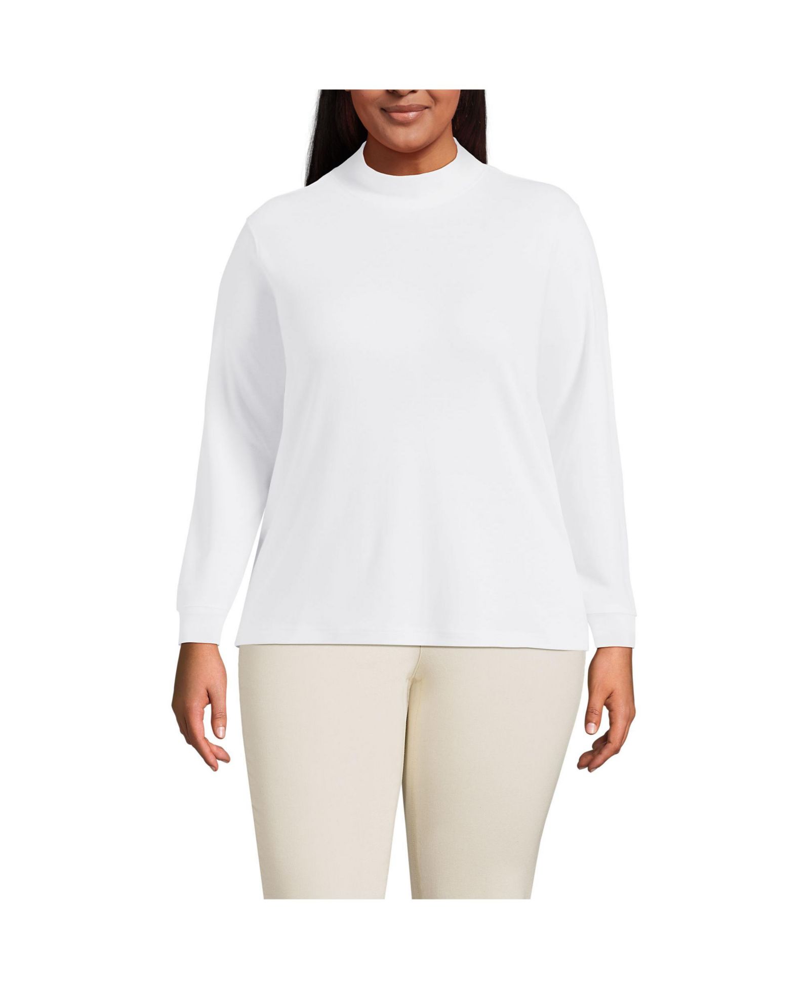 Lands' End Plus Size хлопковая кофта с высоким горлом, длинный рукав, relaxed fit