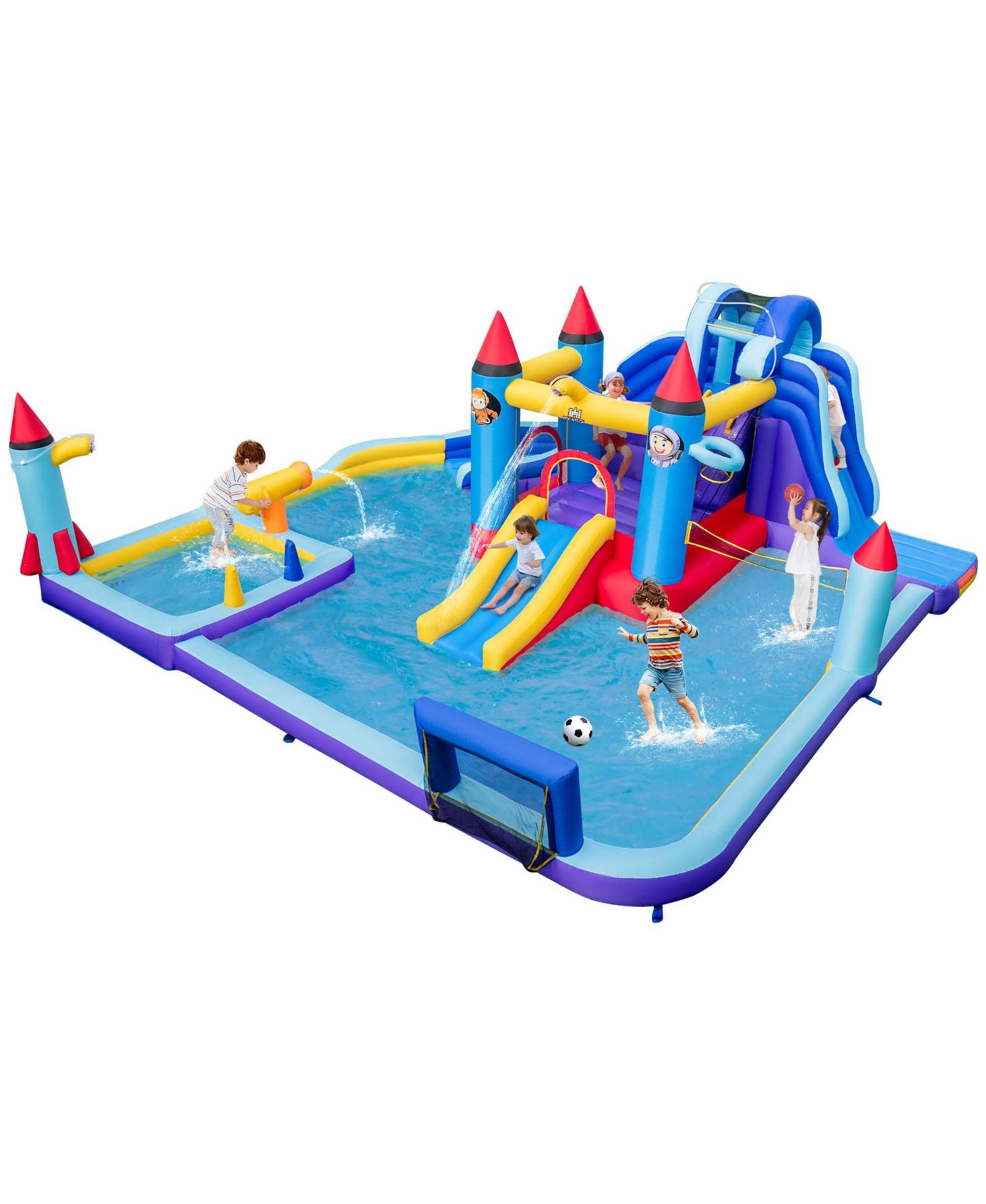 Надувной аквапарк Costway Rocket Theme Inflatable Water Slide Park with 2 Slides & 1100W Blower