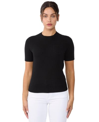 JENNIE LIU Women's 100% Cashmere Crewneck Short Sleeve Sweater