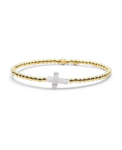 3mm Gold Filled Ball and Mother Of Pearl Cross Stretch Bracelet