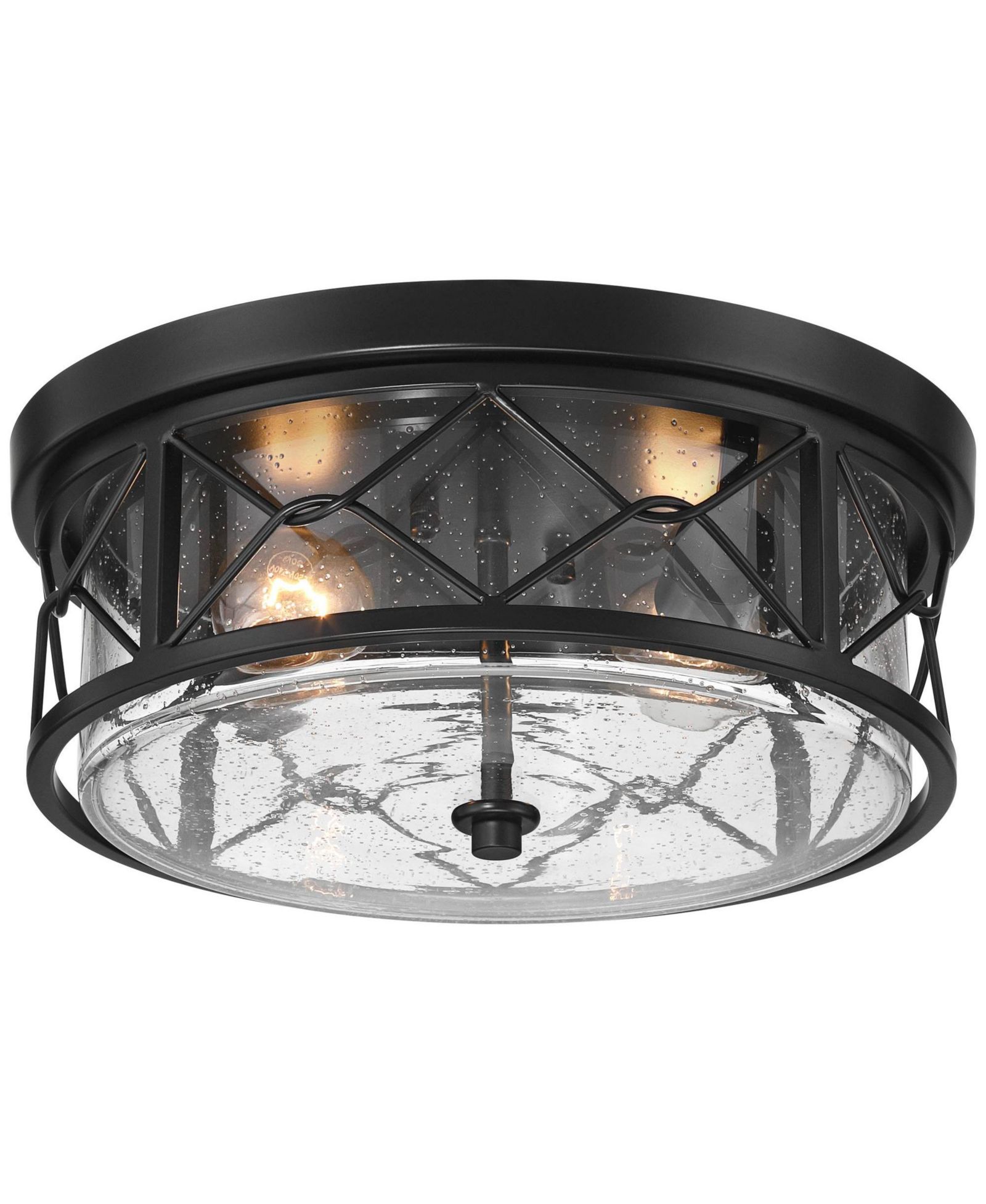 Franklin Iron Works Quincy Industrial Seeded Glass 2-Light Flush-Mount Ceiling Fixture