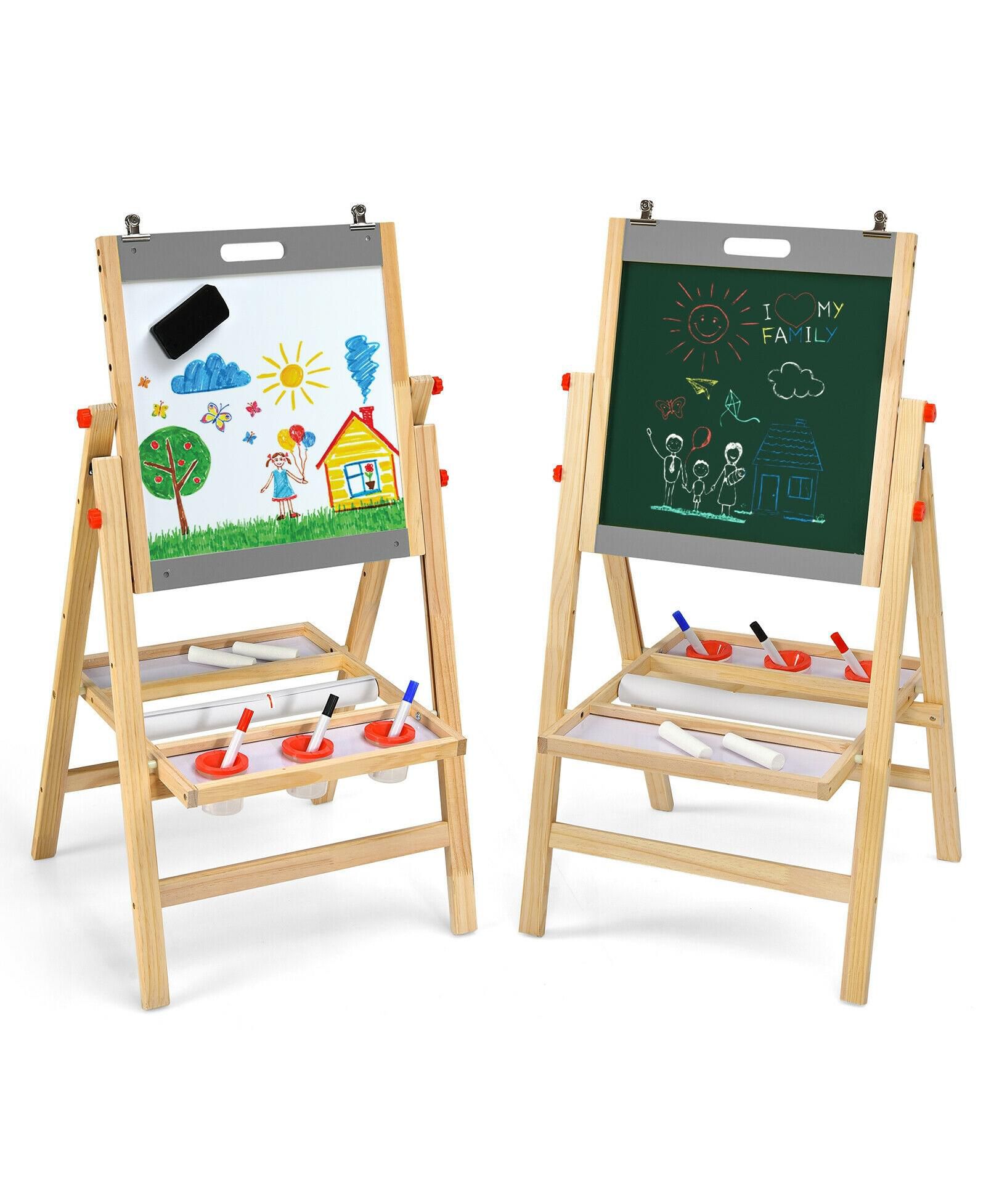 GOUUN Kids Double Sided Art Easel with Chalkboard Whiteboard Paper Roll