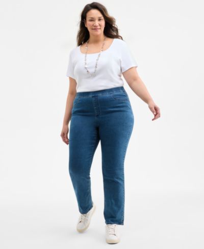 Джинсы Style & Co Plus Size Straight-Leg Pull-On