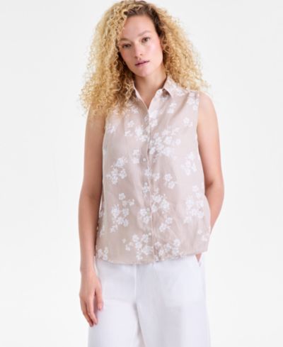 Женская рубашка Charter Club 100% Linen Sleeveless Button-Front