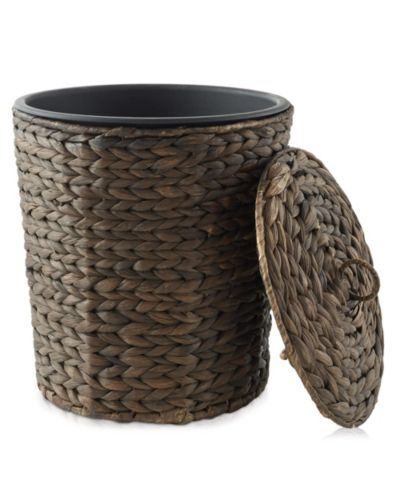 Casafield Hyacinth Trash Can with Lid and Liner - Whitewash White, Woven Wicker Waste Basket for the Bathroom, Bedroom, Laundry Room, Home Office