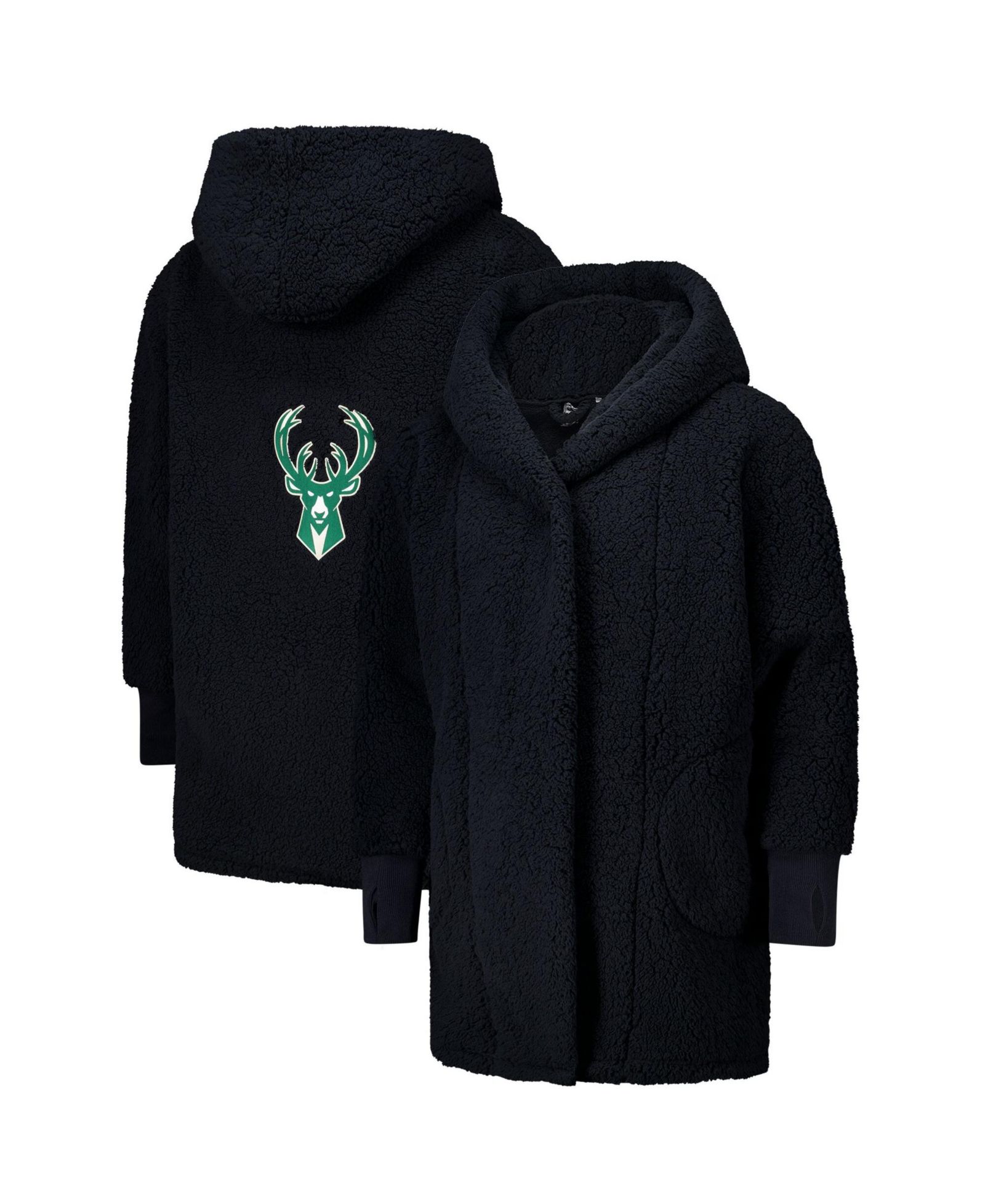 Мужская и женская объемная толстовка Jill Martin The Best Lounger In The World Black Milwaukee Bucks Oversized Open-Front Hoodie Sweater