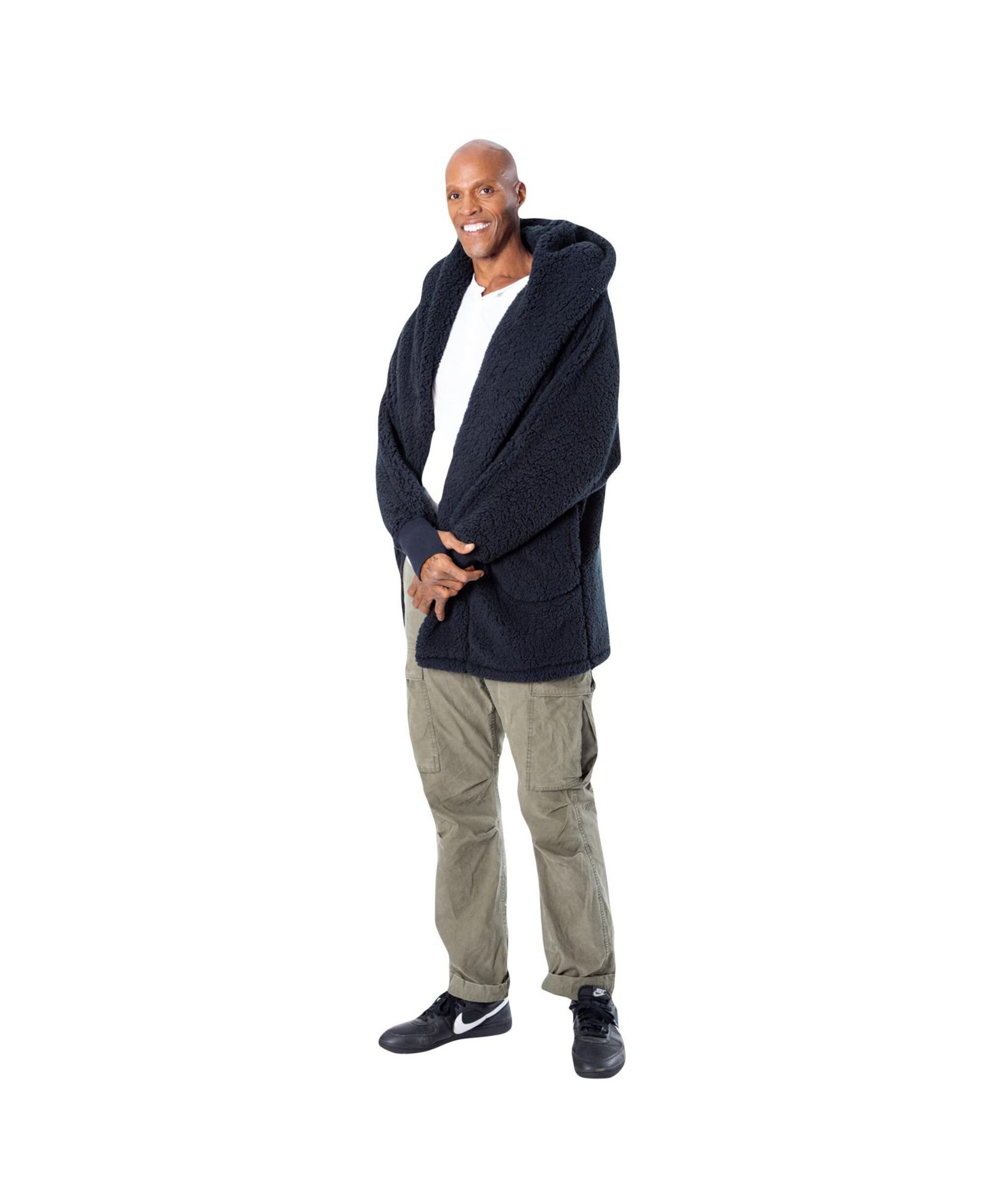 Jill Martin мужской и женский худи Jill Martin Men's and Women's The Best Lounger In The World Navy Washington Wizards Oversized Open-Front Hoodie Sweater