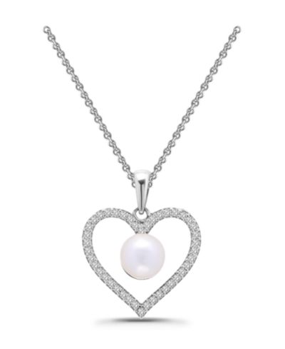 Подвеска Macy's Freshwater Cultured Pearl Cubic Zirconia Open Heart