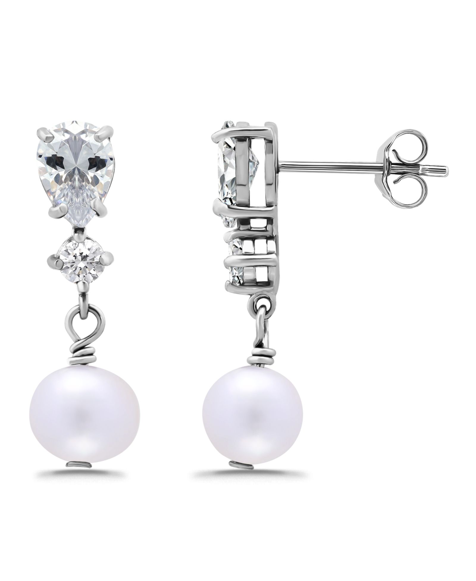 Серьги Macy's Freshwater Cultured Pearl Drop Cubic Zirconia Post