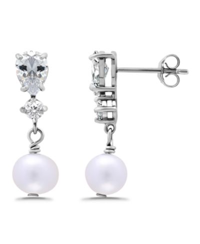 Серьги Macy's Freshwater Cultured Pearl Drop Cubic Zirconia Post