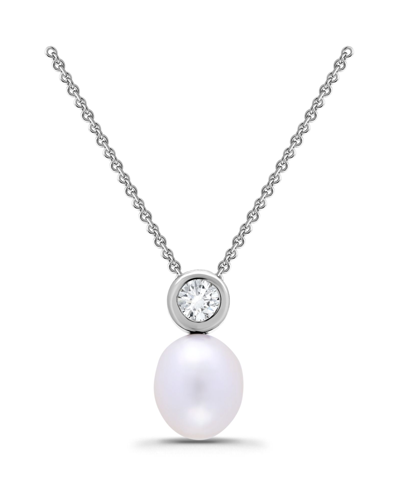 Ожерелье Macy's Teardrop Freshwater Cultured Pearl Round Cubic Zirconia Bezel
