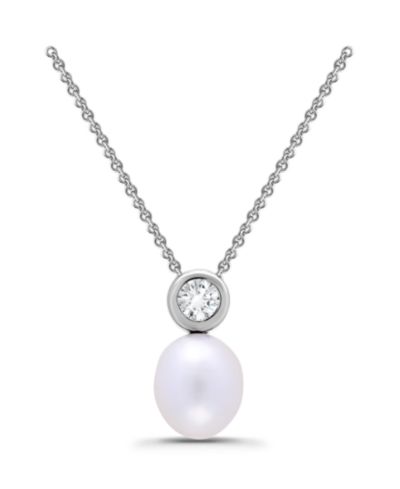 Ожерелье Macy's Teardrop Freshwater Cultured Pearl Round Cubic Zirconia Bezel