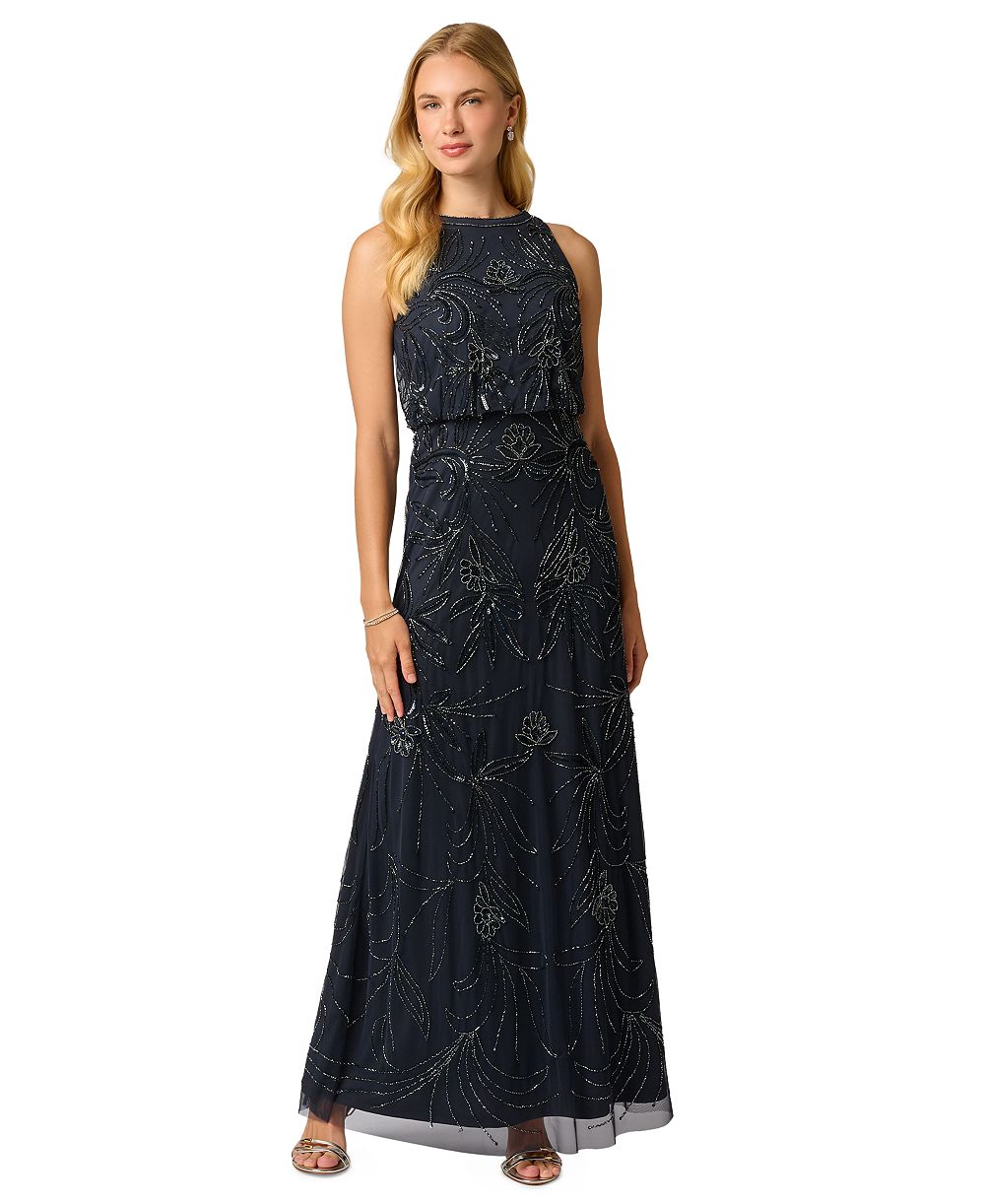 Adrianna Papell Women's Beaded Bloused-Waist Dress