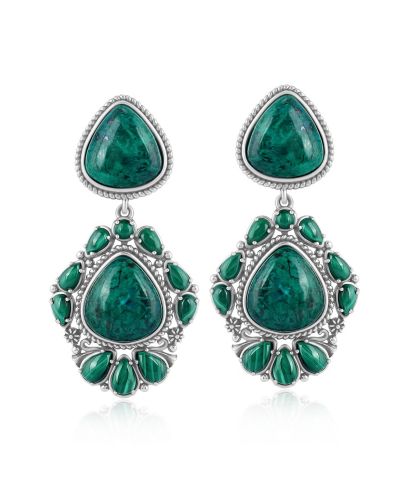 Серьги-подвески American West Jewelry Sterling Silver Chrysocolla Malachite Chandelier Dangle