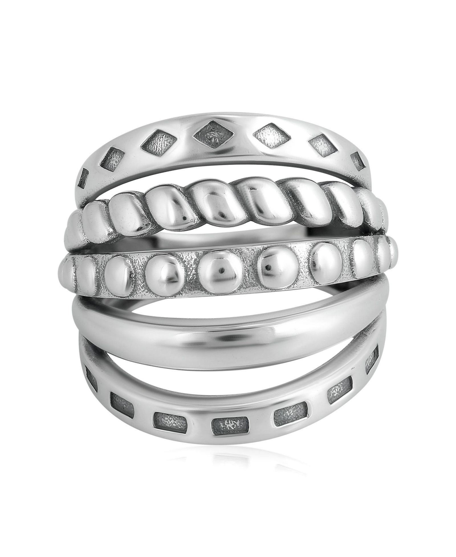 Кольцо American West Jewelry, стерлинговое серебро, текстурированное, 5 полос, размер 8
