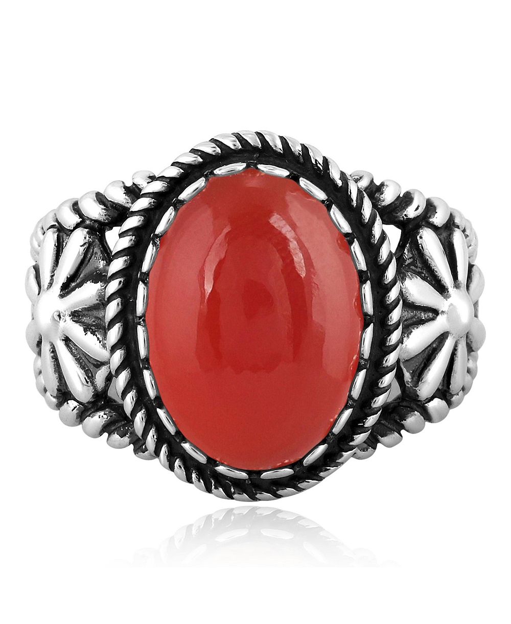 American West Jewelry Onyx Flower Ring Sterling Silver