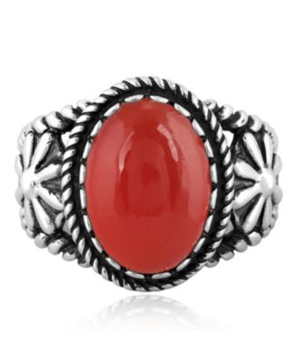 American West Jewelry Кольцо из стерлингового серебра с красным ониксом и дизайном Concha Flower