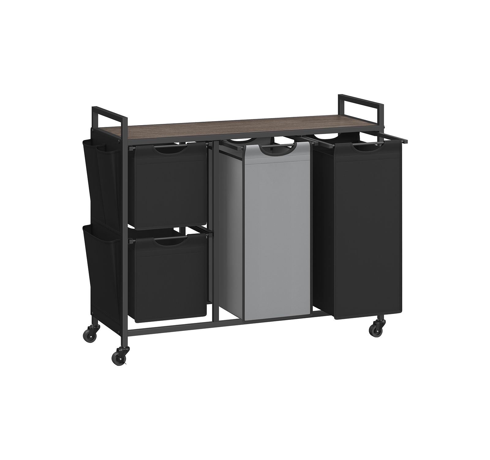Slickblue 4-Compartment Laundry Hamper, Rolling Laundry Sorter Cart with Shelves & Side Pockets