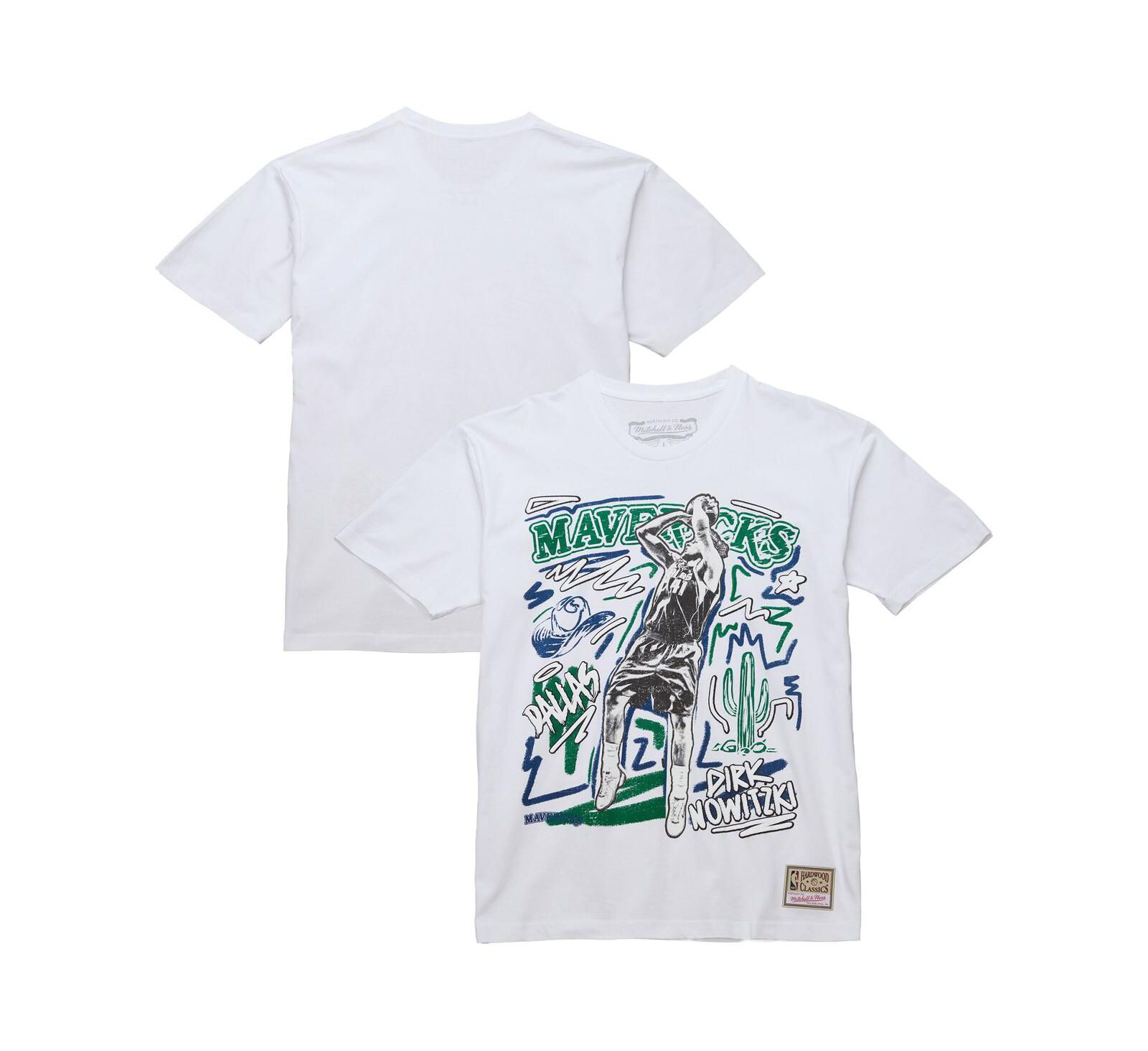 Mitchell & Ness Men's Dirk Nowitzki White Dallas Mavericks Hardwood Classics Chalked Up T-Shirt