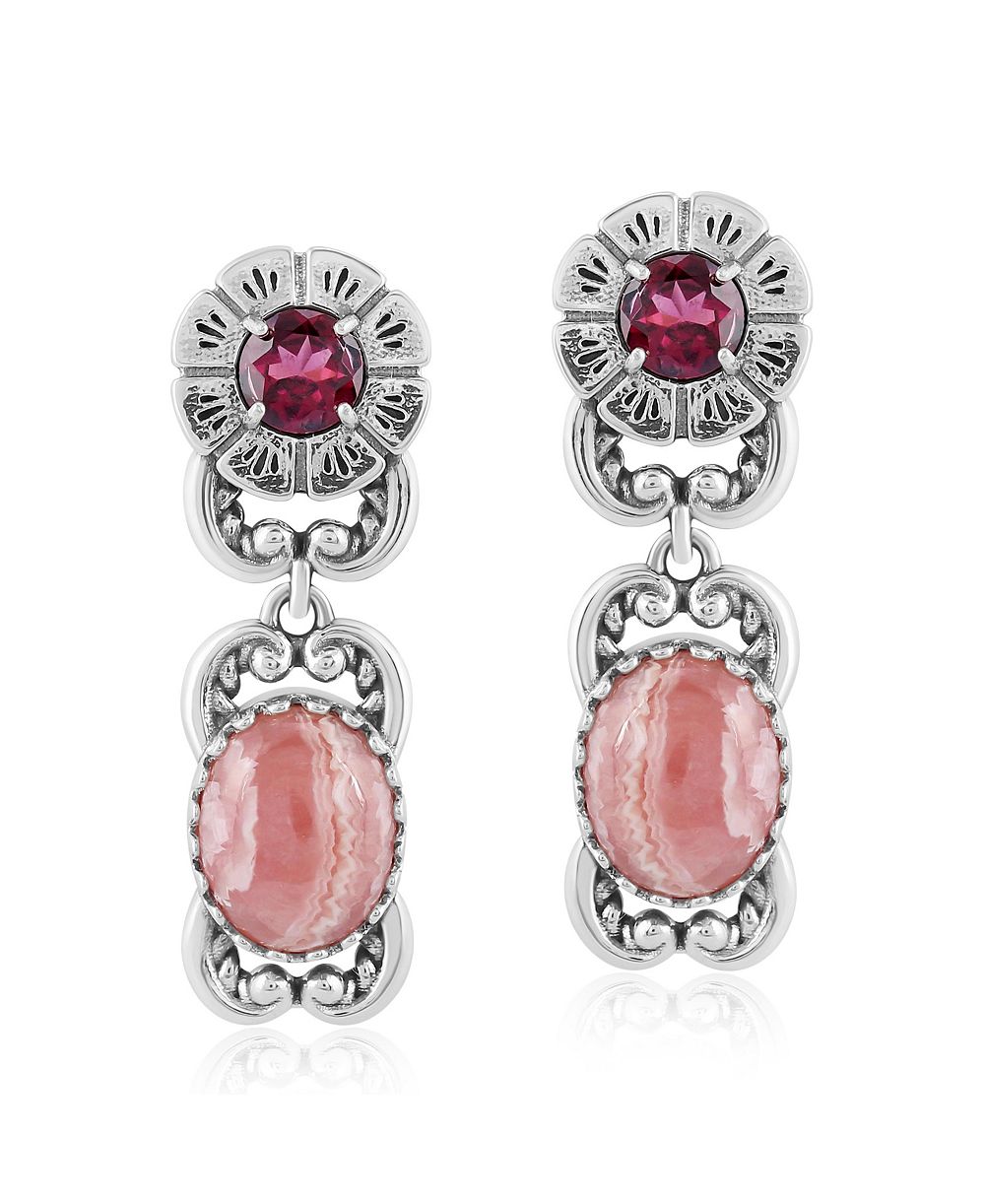Серьги-подвески American West Jewelry из стерлингового серебра с родохрозитом и красным гранатом Desert Bloom