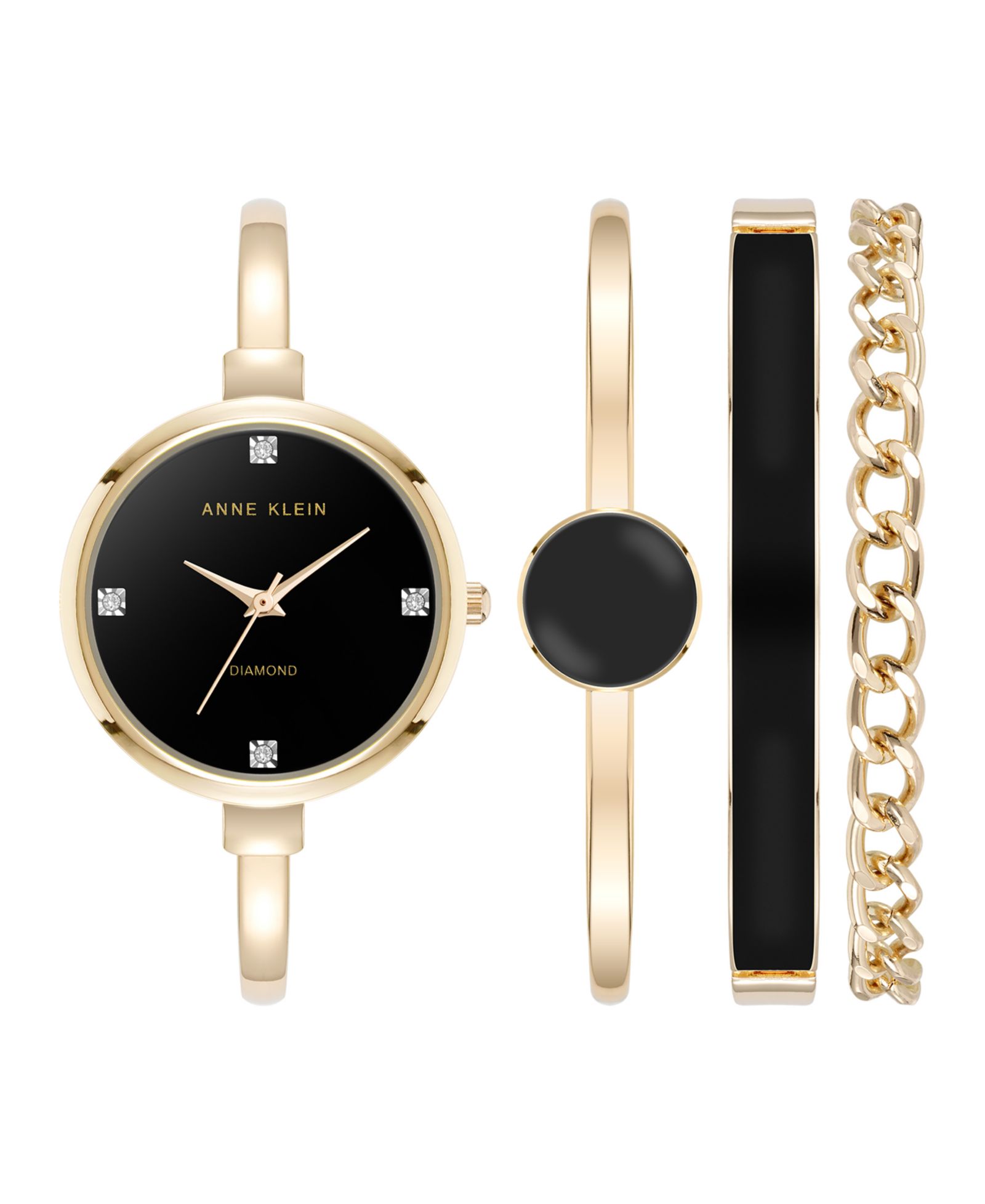 Anne Klein набор женских часов с браслетом, кварцевые, черная эмаль и золотистый сплав, 32mm