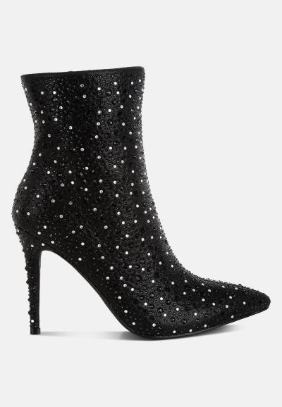 London Rag Womens Lobelia Rhinestones Embellished Stiletto Boots
