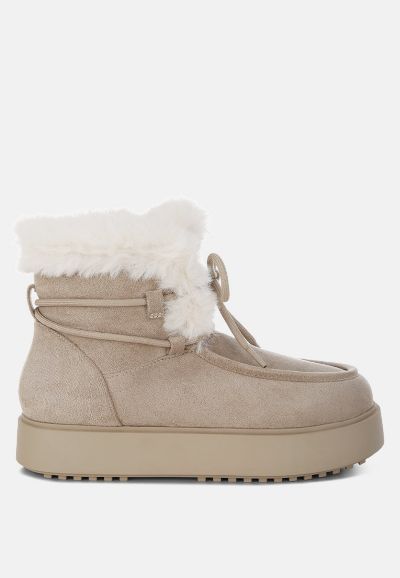 London Rag Women's Bunting Faux Fur Collar Flatform Boots