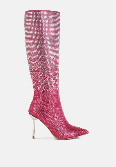 London Rag Womens Orymple Shiny Rhinestone Studded Calf Boots