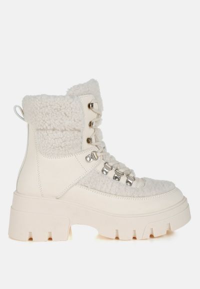 London Rag Womens Wellerman Faux Fur Detail Chunky Hiker Boots