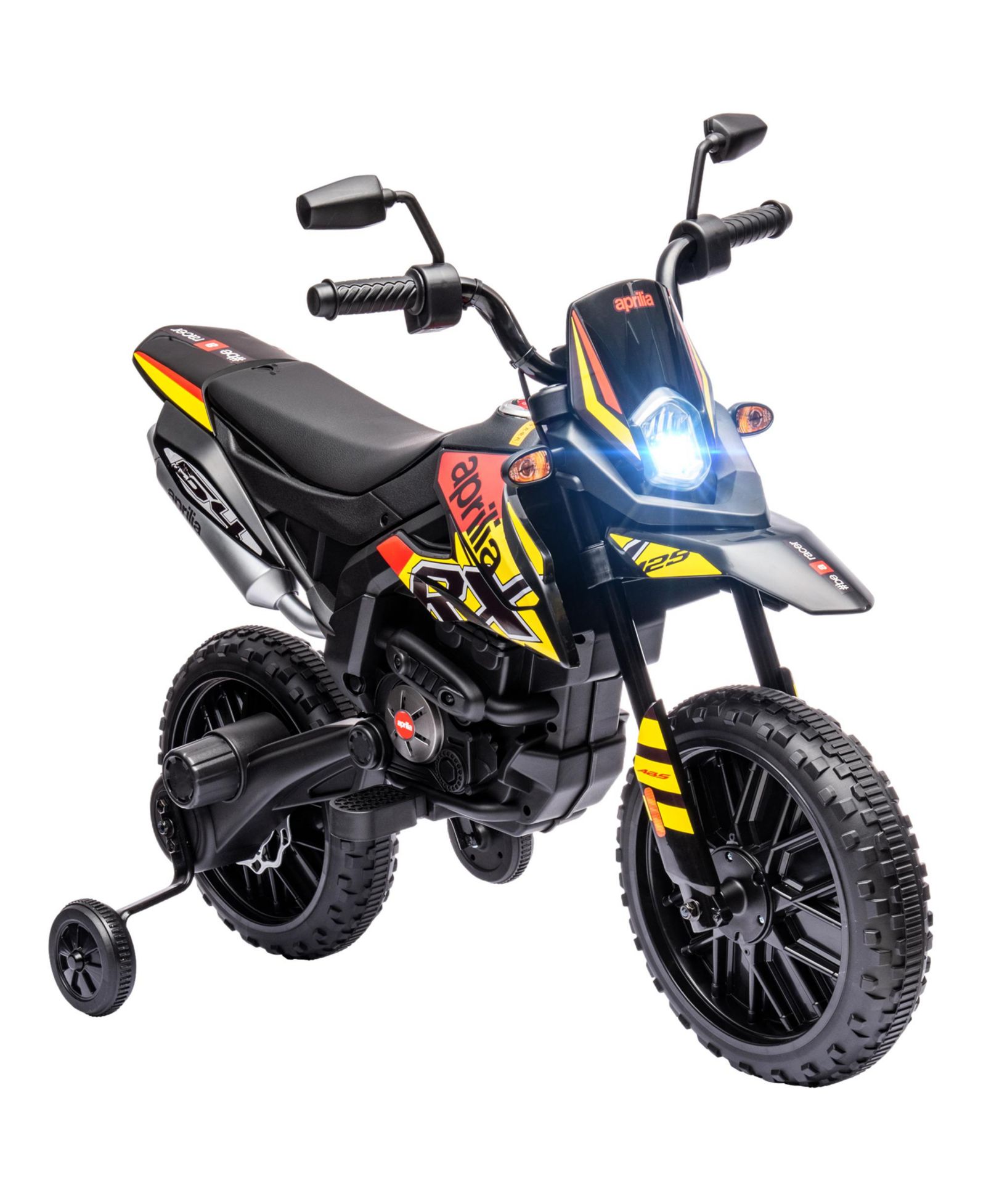 Qaba 12V Aprilia Licensed Kids Motorcycle with Training Wheels, Ages 3-10