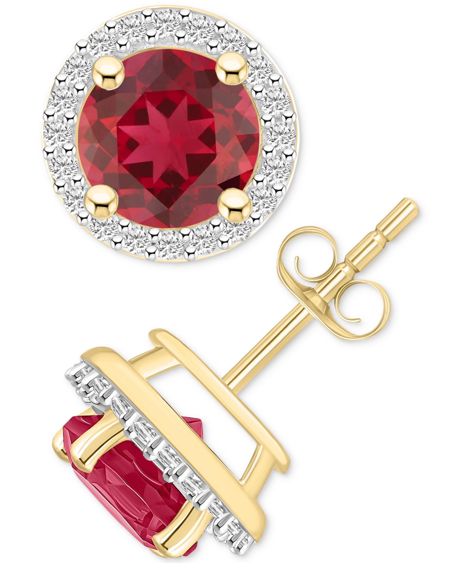 Lab-Created Ruby (2 ct. t.w.) & Lab-Created White Sapphire (1/5 ct. t.w.) Halo Stud Earrings in 10k Gold (Also in Additional Gemstones)