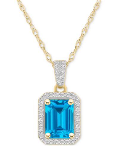 Ожерелье-кулон Macy's Blue Topaz & Lab Created White Sapphire Rectangle в 10k Yellow Gold