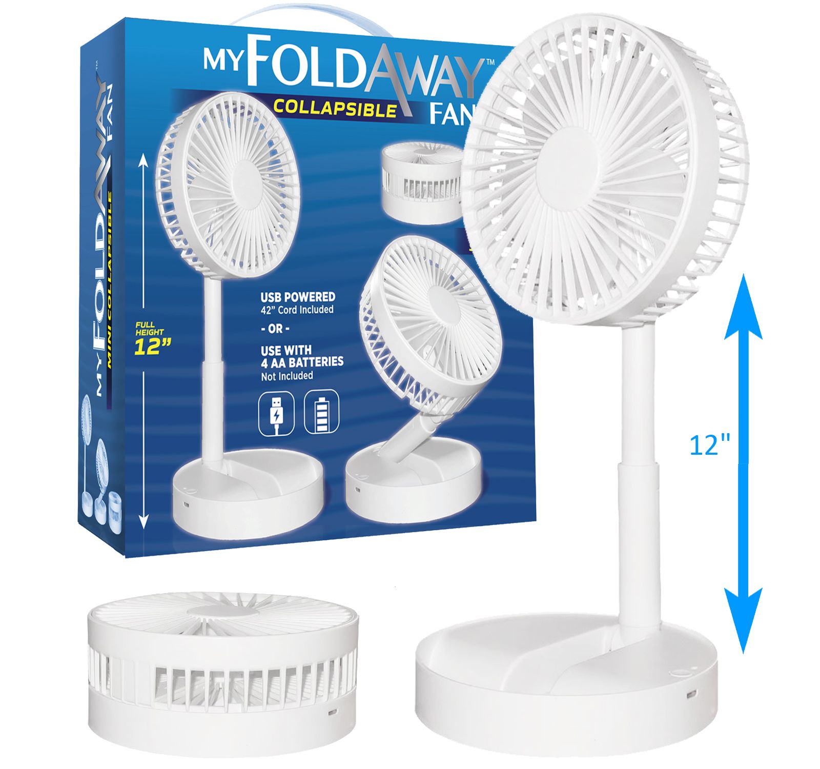 My Foldaway  2-in-1 Adjustable Height 11.8 in. Unique Foldable and Portable Mini Table Pedestal Fan Air Circulation Appliance