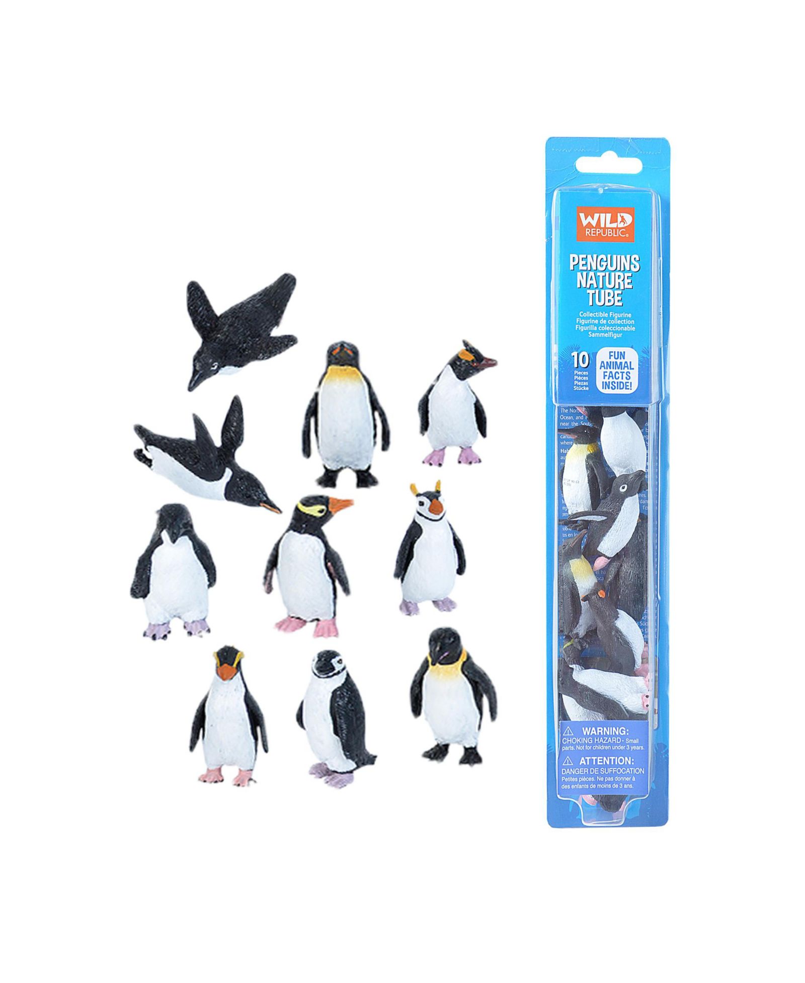 Wild Republic Nature Tube Penguin Hand-Painted Figurines, 10-Piece, Ages 3+