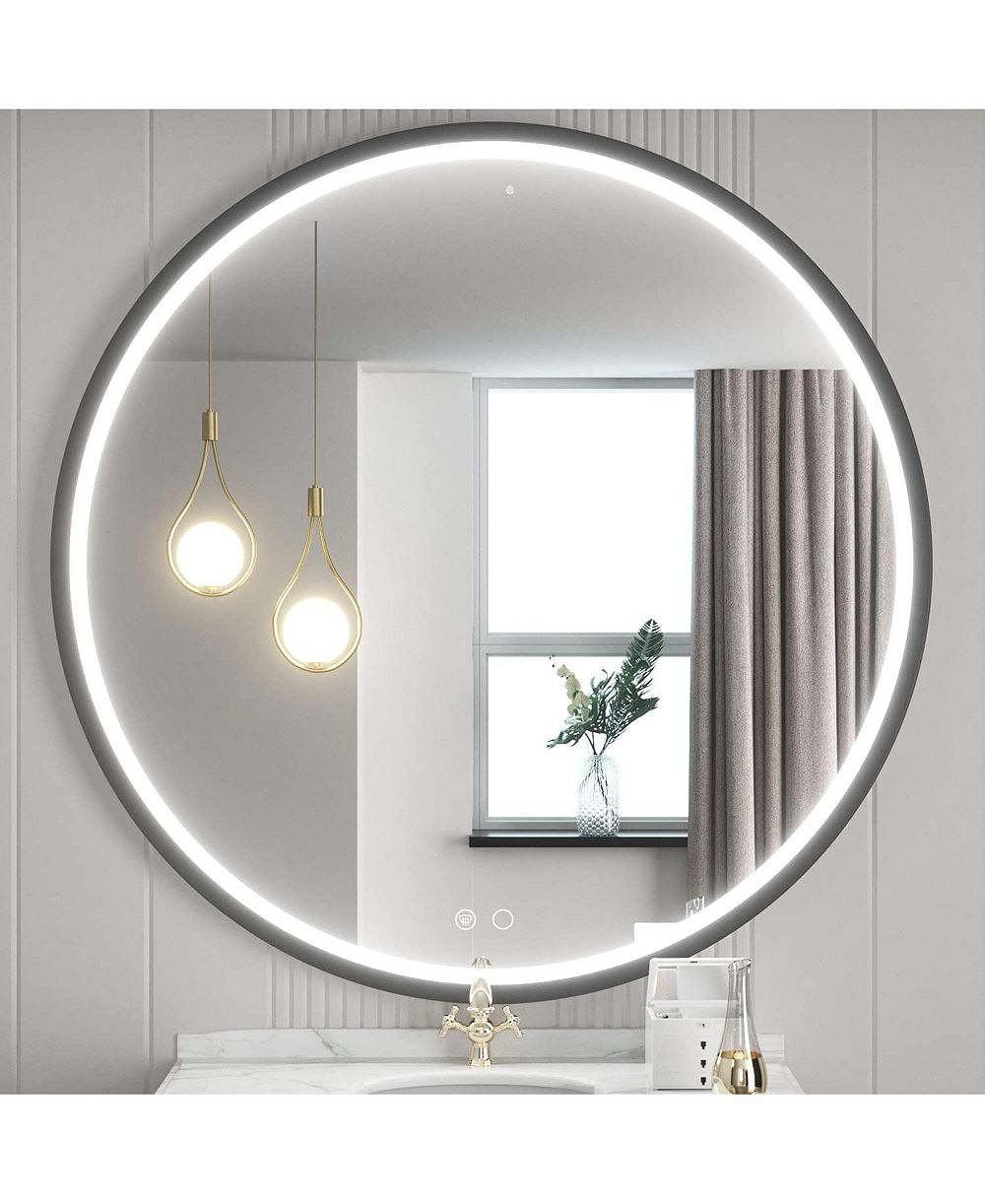 keonjinn Round 3 Color Adjustable LED Metal Framed Wall Mirror with Anti-fog