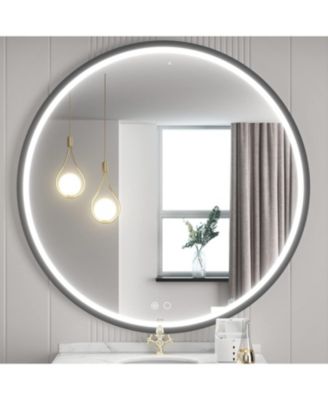 keonjinn Round 3 Color Adjustable LED Metal Framed Wall Mirror with Anti-fog